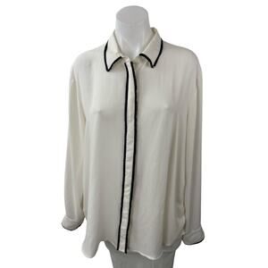 Ann Taylor Women's White Black Long Sleeve Button Down Blouse Shirt Top Size XL